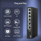 6-Port 10G/2.5G Ethernet Switch with Dual 10GBASE-T, Vimin 4X 2.5G +2 x 10Gb RJ45 Ports Unmanaged Switch, 60Gbps Capacity, 10G Switch Desktop/Wall Mount Network Switch for NAS, PC, Wireless AP