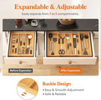 Lifewit Utensil Organizer for Kitchen Drawer, Expandable Cooking Utensil Tray, Bamboo Cutlery Silverware Flatware Holder, Adjustable Spatula Tools Gadget Storage Divider, 28 x18.5 x 2 inches, Natural