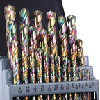 29Pcs Cobalt Drill Bits (1/16"-1/2"), 135 Degree Tip HSS Colorful Titanium Plating with Metal Storage Case, Twist Jobber Drill Bit for Cast Iron, Steel, Hardened Metal, Plastic and Wood