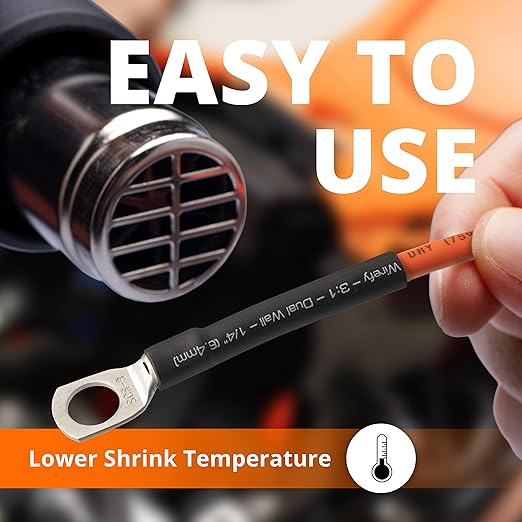 Wirefy 1/4" Heat Shrink Tubing - 3:1 Ratio Heat Shrink Tube - Adhesive Lined Wire Wrap Tubing Kit - Electrical Heatshrink Tubes - Waterproof Industrial Electric Automotive 50ft