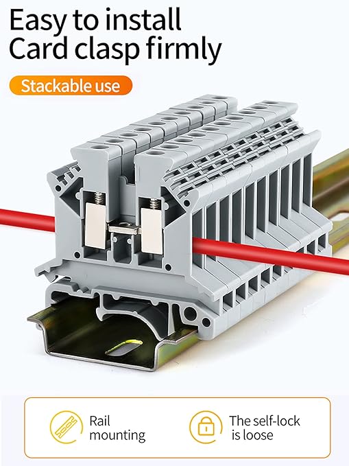 Erayco UK2.5B-Y DIN Rail Terminal Block, Screw Clamp, 600V 20A 24-12AWG, Pack of 100 (Yellow)