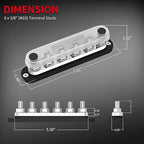 DaierTek 300A Bus Bar 12V Marine 12V Power Distribution Block with Cover 6 x 3/8" (M10) Terminal Studs Max 300V AC 48V DC Positive & Ground Busbar for Automotive Car Boat