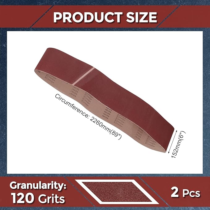 2 Pcs Sanding Belts 6 x 89 Inch 120 Grit Aluminum Oxide Abrasive Sandpaper for Belt Sander Metal Grinding Wood Working Weld Rust Removal