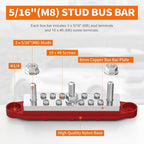 Joinfworld Power Distribution Block 400A Bus Bar 12V 48V with 3 x 5/16"(M8) Studs Marine Bus Bar Terminal Block 12 Volt DC Battery Busbar with Cover - Negative&Positive