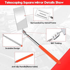 2Pcs Telescoping Inspection Mirror, Flexible Retractable Automotive Extension Mirror Pickup Tools Round Square Mirror Inspection Tool for Checking Vehicle Mechanic Mirror Automotive Mirror(Orange)