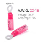 Wirefy 150 PCS Heat Shrink Ring Terminals #6 - a Resistant Ring Connectors - Eyelet Wire Connectors - Red 22-16 AWG