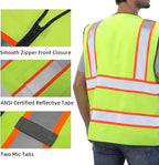 Dib Safety Reflective Vest High Visibility Two Tone with Pockets and Zipper, ANSI Class 2 Compliant, Yellow with Orange Trim M