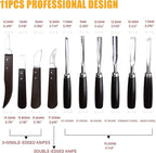 Woodworking 11 PC Carving Chisel Set with Wooden Storage Case - Gouges, Chisels and knifes for Hobbyists and Professional Wood Carving Tool