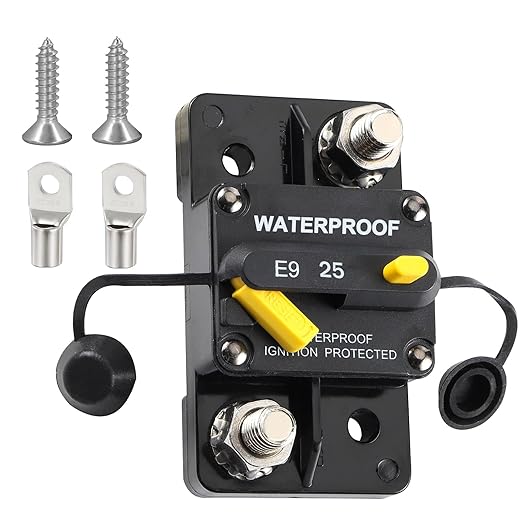 E93 Circuit Breaker Waterproof IP67 25A-300A Extended Surface Mount with 3/8" Diagonal Studs Hi-Amp Marine RV Truck Protector (25A)