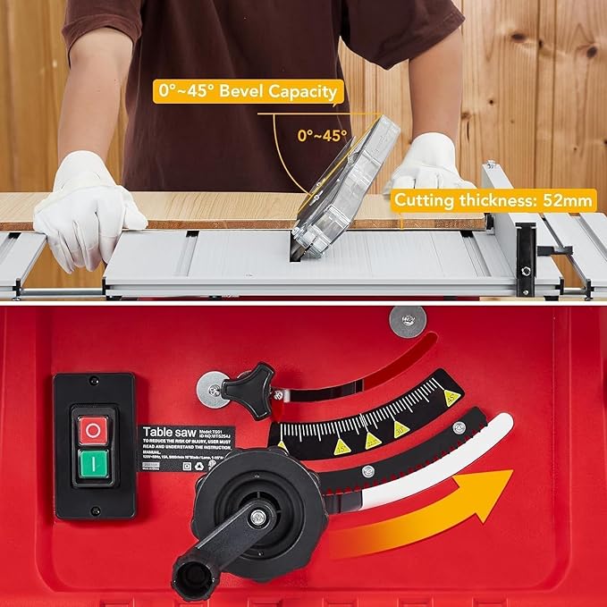GAOMON Table Saw 10 Inch, 15 Amp 5000RPM Powerful Tablesaw With Stand & Protective Cover, 36 X 25 Inch Tabletop Saw 90° Cross Cut & 0-45° Bevel Cut, Adjustable Depth, for Woodwork