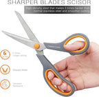 Scissors 8" Multipurpose Titanium Coated Sturdy Sharp Scissors Right/Left Handed Comfort-Grip Handles for Office Home School Sewing Fabric Craft Supplies Gray