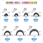 Glarks 60Pcs 8-32MM 2 Hole U-Tube Strap Clamp Set - 304 Stainless Steel With Rubber Cushion for Rigid Pipe Fixing - U Bracket Assortment Kit (8-32mm)