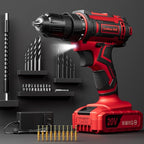Cordless Drill Set, 20V Power Drill with Power Pack 2.0Ah and Charger, 3/8-Inch Keyless Chuck Electricdrill, 25+1 Torque, 42pcs Drilldriver Bits/Screws for DIY Projects (Red)