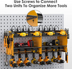 CCCEI Modular Power Tool Organizer Wall Mount Charging Station, Yellow 6 Drills Holder with 8 Plug Power Strip, Garage Drill Battery Heavy Duty Metal Shelf, Utility Rack with Hooks, Side Storage.