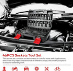 Eastvolt 46 Pieces Drive Socket Ratchet Wrench Set, Mechanic Tool Kits with 72 Teeth Reversible Ratchet, Extension Bar Set and Storage Case, Metric/SAE