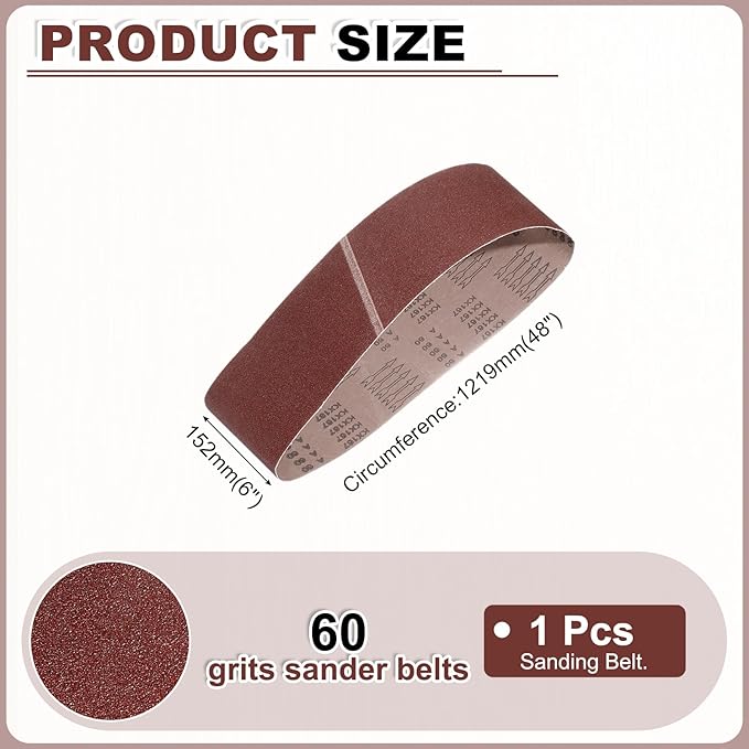 HARFINGTON 6 x 48 Inch Sanding Belts, 3 Pcs 60 Grits Aluminum Oxide Abrasive Belt Sander File Belt for Woodworking, Metal Polishing, Knife Sharpener