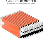 REXBETI 12 Pack Box Cutter, Retractable Cardboard Cutter, Razor Blade Scraper, Handy Box Opener, More Sharp Single Edge Razor Blade Box Cutter Set for Packages Papers and Boxes, Antirust Utility Knife