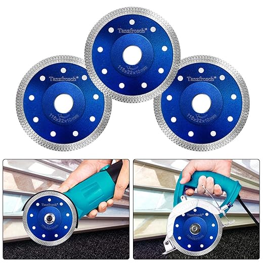 4.5 inch Diamond Saw Blade 4.5" Cutting Disc Wheel for Cutting Porcelain Tiles Granite Marble Ceramics Works with Tile Saw and Angle Grinder (3 Pack, Blue)