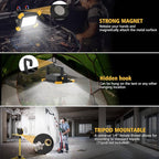 2-Pack Portable Flood Light, 4000mAh Magnetic Rechargeable LED Work Light Battery, 40W Outdoor Waterproof Work Lights Cordless 180° Rotate for Job Site Garage Camping Car Repair, Gifts for Men