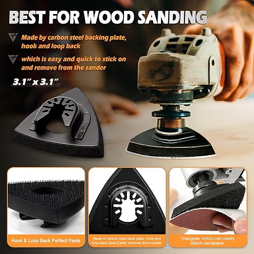 162pcs Oscillating Tool Sanding Pads Kit, 4pcs Triangle Sanding Pads, 4pcs Finger Sanding Pad and 4pcs Multi Tool Blades, 150pcs Multitool Sandpaper Set, Fit for Finishing Wood Sanding