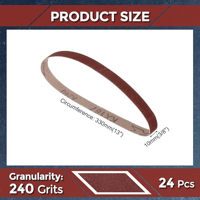 24 Pcs Sanding Belts 3/8 x 13 Inch 240 Grit Aluminum Oxide Abrasive Sandpaper for Belt Sander Metal Grinding Wood Working Weld Rust Removal