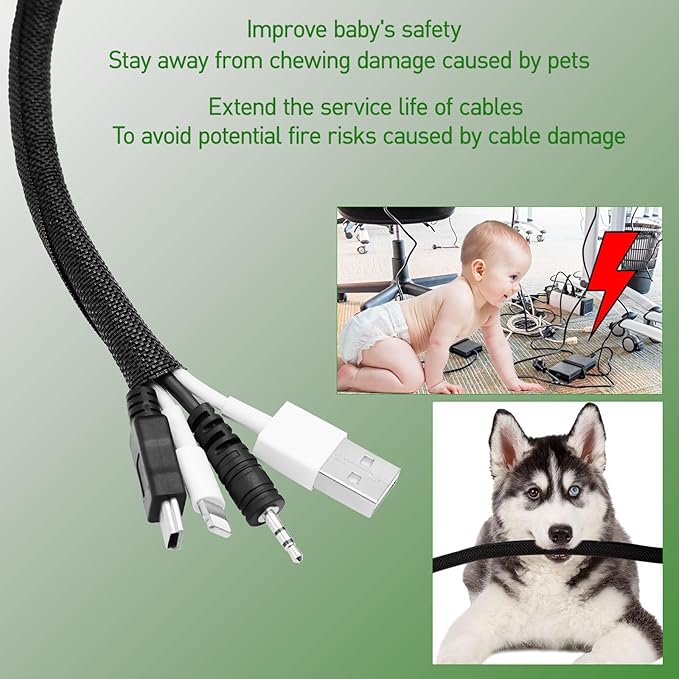 18FT Split Cable Management Sleeve Wire Loom Tubing Cord Protector for High-Temperature Automotive Harness Wires and Home Cable Management,Self-Wrapping Braided Cord Covers (3/4 Inch)