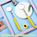 2 Pcs Telescoping Inspection Mirrors, Mechanics Mirror Tool with Long Handle, Round Extendable Mirror on a Stick for Technicians Mechanics Contractors Checking Observation(50mm,Yellow)