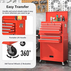 8 Drawer Tools Chest,42.9 inch Tool Cabinet with Universal Lockable Wheels，Organizable Tool Box with Detachable Top Box for Workshop，RED