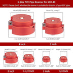 6Pcs Pipe Reamer with 2 Square Carbide Insert, 3/4inch, 1inch, 1-1/2inch, 2inch, 3inch, 4inch Head Aluminum, Fitting Saver, Socket Saver For SCH40 PVC, ABS PVC Pipe, CPVC