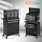 8-Drawer Rolling Tool Chest with Wheels, 2-in-1 Detachable Tool Box with Drawers and Large Cabinet, Rolling Tool Chest Storage Cabinet with Lockable for Warehouse, Garage, Workshop (Black)