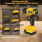 Compatible with Cordless Heat Gun Dewalt 20V Battery,LED Light,350W Fast Heating Hot Air Gun 122℉-1022℉ Variable Temperature Control,5 Nozzle for Craft Shrinking PVC Stripping Paint-No Battery