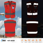 TCCFCCT Mesh Hi Vis Vest 9 Pockets High Visibility Reflective Safety Vest for Men Women, Safety Construction Vest with Reflective Strips, Meets ANSI/ISEA Standards, (Red, Medium)