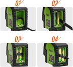 Laser Level with 2 Plumb Dots - Huepar Professional Green Laser Beam Fan Angle of 130° Selectable Vertical & Horizontal Lines, 2 In 1 Multi-Use Self-Leveling Alignment Laser Level - 8211G
