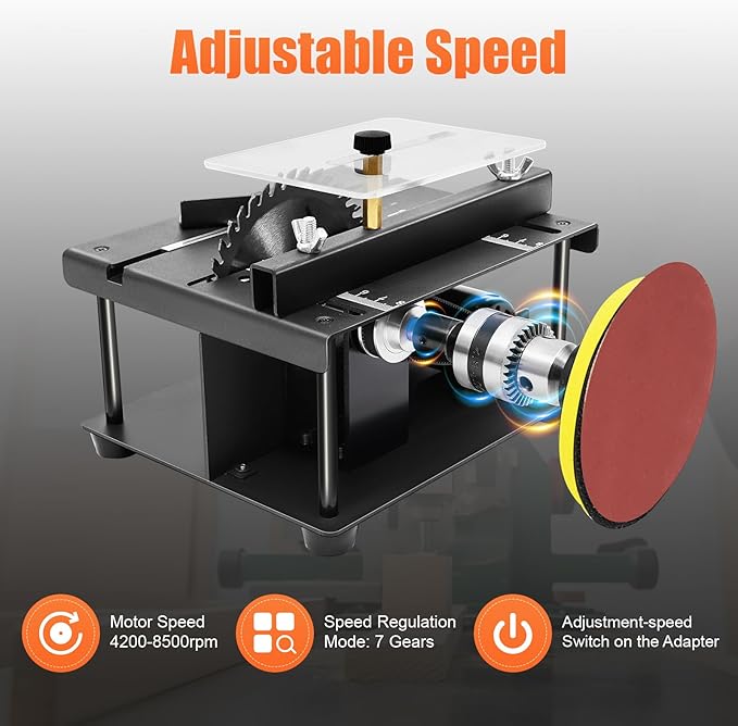 Mini Table Saw for Crafts - Portable Small Saw with Adjustable Speed for Cutting, Drilling, Grinding, Polishing Wood, Acrylic, Plastic (Black)