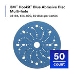 3M Hookit Blue Abrasive Discs 36184, Multi-Hole, 6 in, 800+ Grade, Pack of 50, Virtually Dust-Free, for Auto Sanding, Body Repair, Featheredging, Primer Sanding, Paint Preparation, E-Coat Sanding