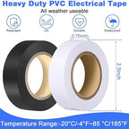 Qilery 60 Pack Electrical Tape Waterproof 3/4 in x 65 ft Electric Wire Tape for Any Weather Under 600v Home Outdoor Insulating Wire Wrapping(White, Black)