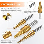 KENDO Step Drill Bit Set, Double Cutting Blades High Speed Steel Step Drill Bits for Metal, Wood Hole Drilling, Plastic, Total 28 Step Sizes Taper Drill bit Set, DIY Lovers with Bag, 3 Pieces
