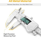 Digital Caliper, 6 inch Caliper Extreme Accuracy Measuring Tool with Stainless Steel, IP54 Waterproof Protection Design, Inch Metric Fraction Switch for Daily and Professional Use