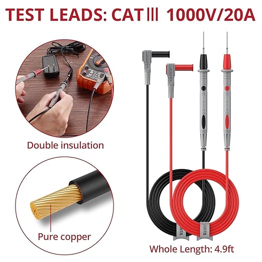 BINTA 25-Piece Silicone Multimeter Leads Kit CAT Ⅲ 1000V 20A with Replaceable Test Probes 4PCS Large/Medium Alligator Clips Tweezer, Professional Leads Kit for Industrial Car Home Electrical Testing
