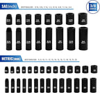 50-Piece 3/8" Drive Socket Set, SAE (5/16"-3/4") & Metric (8mm-22mm), Deep & Shallow, 72-Tooth Ratchet Wrench, Extension Bars, 1/2" F to 3/8" M Reducer, Universal Joint & Power Drill Adapter