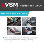 VSM 50-Pack - 4-1/2 inch 60 Grit (Medium) - Ceramic Resin Fiber Discs with Top-Size, Tear Resistant Fiber Backing, Durable, Hand-Held Machine Compatible Sanding Discs