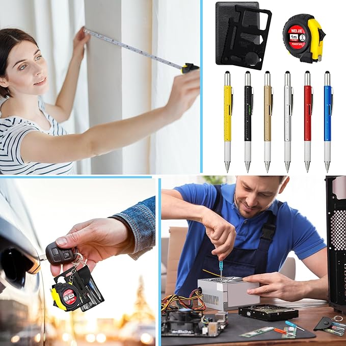 288 Pcs Mini Tape Screwdriver Keychain Set Christmas Men Gifts Bulk Adult Party Favors Multitool Pen Card Tool Measuring Keychains Stocking Christmas Stuffers for Men Dad (Multicolor)