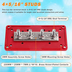300A Heavy Duty Module Bus BAR, 12V 24V 48V DC Power Distribution Block with 4 x 5/16" (M8) Studs, Gift 12pcs Cable Lugs and 20pcs Heat Shrink Tubing - Marine Bus Bar (RED+)