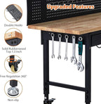 60" Heavy Duty Adjustable Workbench with Drawer Storage, Large Pegboard & Strip Light - 2000 LBS Capacity, 4 Lockable Casters for Garage, Workshop, Home