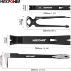 MAXPOWER 4-Pieces Pry Bar Set, 12-inch Utility Claw Pry Bar, 8-inch Nail Puller, 10-inch and 7-inch Flat Pry Bar Crowbar Claw