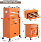 8 Drawer Tools Chest,42.9 inch Tool Cabinet with Universal Lockable Wheels，Organizable Tool Box with Detachable Top Box for Workshop，Orange
