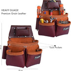 Heavy Duty 19 Pocket Leather Tool Belt with Suspender Multipurpose Pockets Work Organizer Pouch Framing Fat Lip Tool Holder for Carpenter, Construction, Handyman, and Electrician Tool Belt Set