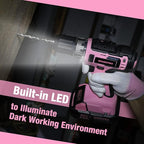 WORKPRO 20V Pink Cordless Drill Driver Set, 3/8” Keyless Chuck, 2.0 Ah Li-ion Battery, 1 Hour Fast Charger and 11-inch Storage Bag Included - Pink Ribbon