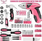 Pink Household Tool Set with 3.6V USB Electric Screwdriver, 151 PCS Home Tool Kit with Cordless Lithium-ion Drill Driver, Hand Tool Kits for Women