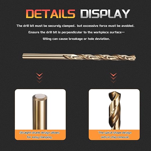Drill Bit, #16 Cutting Diameter, 4341 HSS Gold Finish 135° Cutting Angle Number Jobber Bits - (Applications: for Drilling Soft Metal Plastic Wood), 5-Pieces